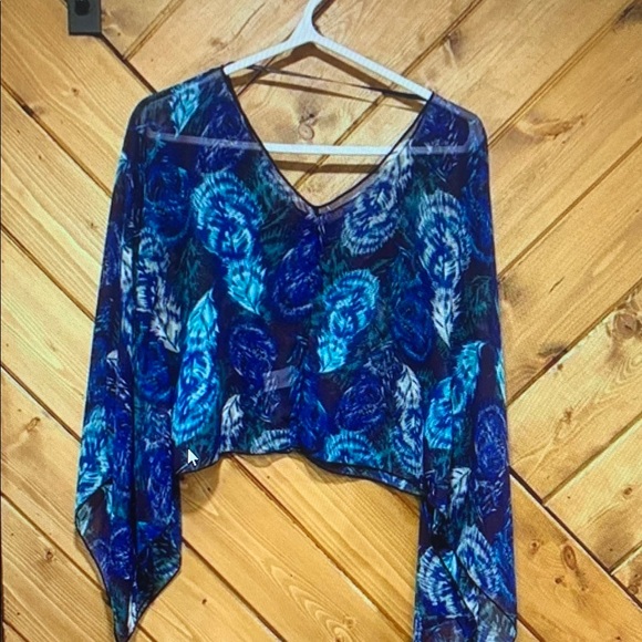 Floral Blue Sheer Women's Top - Picture 1 of 4
